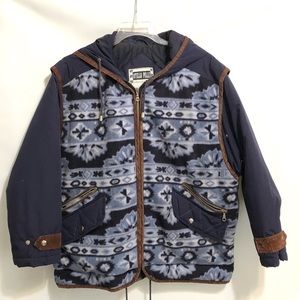Vintage rare Otello Pelle jacket coat sz L EUC aztec blue pattern, hood